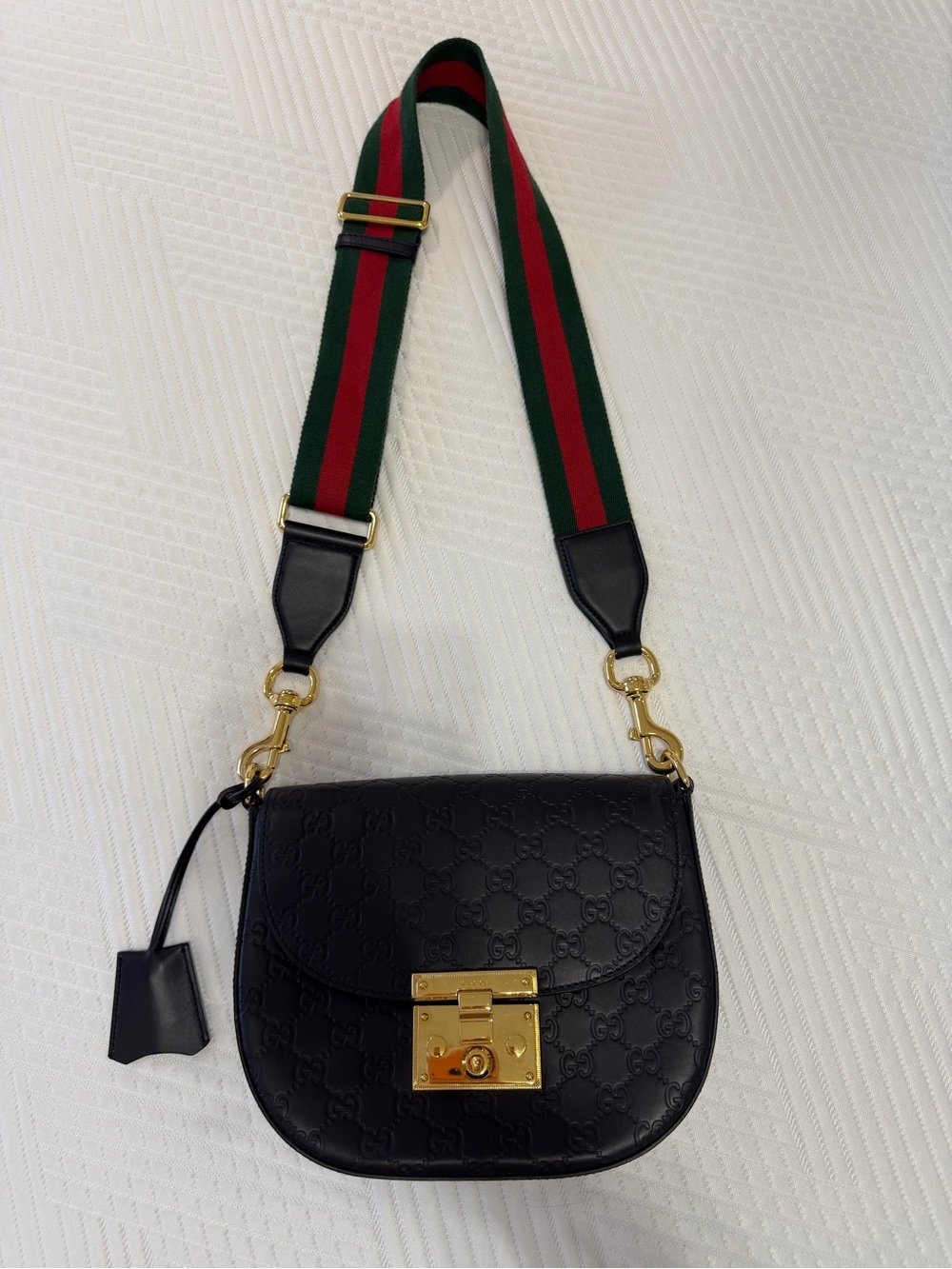 Gucci Black Leather Crossbody with Green and Red Web Strap